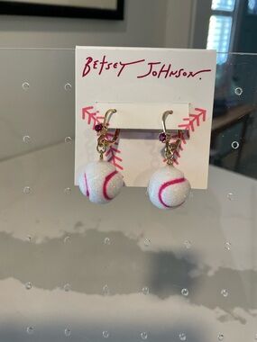 Betsey Johnson Gold Hoop Earrings with Pink Accents